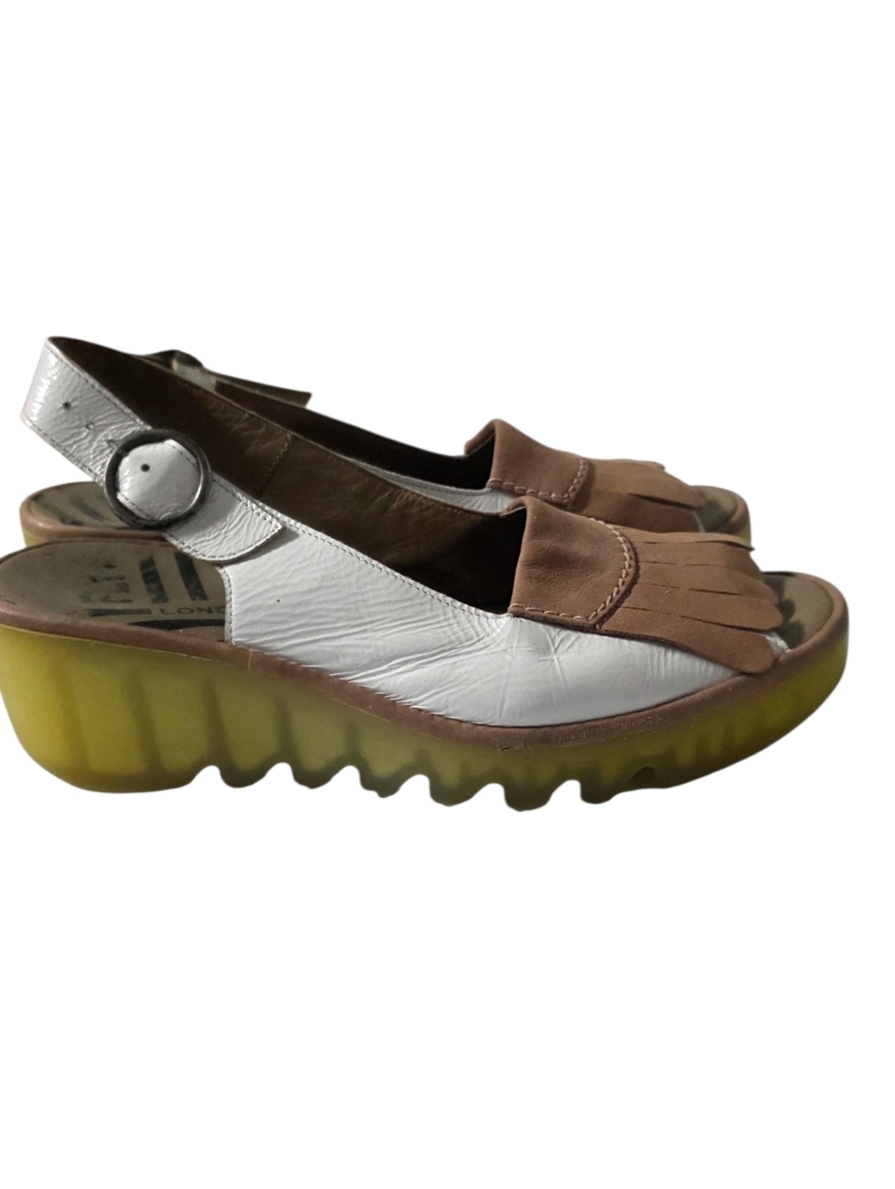 Fly London Yaffa Kiltie Fringe Wedge Sandals - Size 41